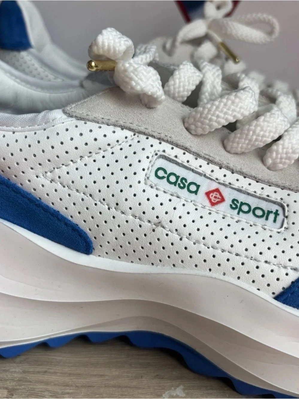 Casablanca Atlantis Leather Sneaker White/Blue Sz 14.5